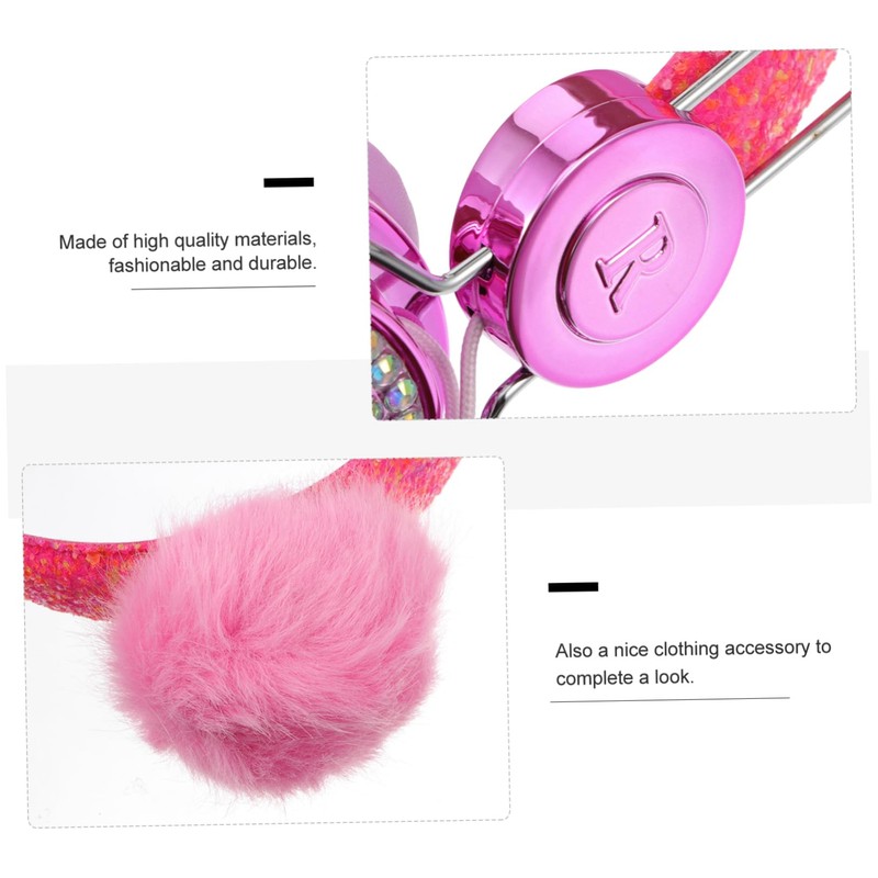 Gadpiparty Children's Headphones Furry Ball Ears Shiny Rhinestone Headset Over