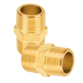 FloFlex 2 Pcs Brass Hex Nipple, 1/4" Male NPT x 1/4" Male NPT Straight Fitting for Air, Fuel, Oil, Water Pipe Connection