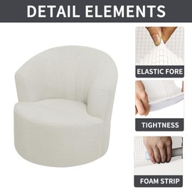 SFYZHMME Jacquard Swivel Barrel Chair Cover, Soft Polar Fleece Swivel Accent Chair Slipcover,Modern Barrel Chair Slipcover for Round Club Armchair (Ivory)