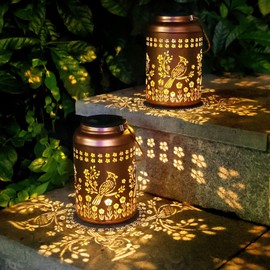 2Pack Cardinal Solar Lanterns Outdoor Waterproof Garden Decor Gifts for Women Mom Grandma Hanging Solar Lights Metal Christmas Gifts Decorative Lantern for Yard, Patio, Lawn, Pathway, Landscape
