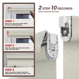 Allesin ZEN No Drill No Tools Blackout Roller Shades for Windows, Cordless Roller Blinds with Fabric-Matched, Custom Blinds for Home Office,Bedroom, 0-Custom, Linen