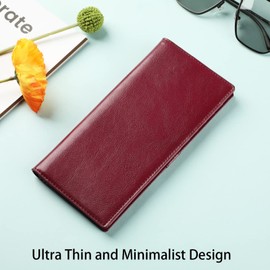 Lavemi Ultra Slim Thin Leather Women Wallet RFID Blocking Credit Card Holder Bifold Long Ladies Billfold (2-Waxed Wine Red)