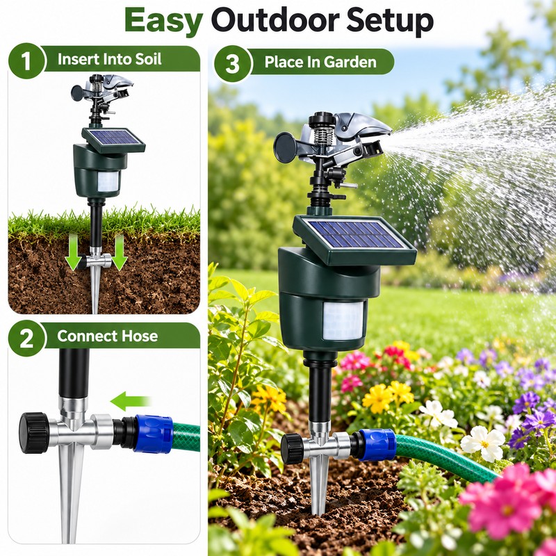 Solar Motion Activated Animal Repellent Sprinkler with Water Jet Spray