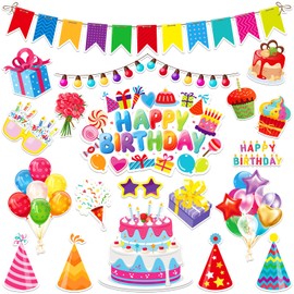 Hoteam 21 Pcs Happy Birthday Magnets Birthday Refrigerator Magnets Birthday Cruise Door Magnets Reflective Birthday Car Magnets for Automotive Refrigerator Cruise Metal Surface Decoration