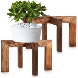 Paquete de 2 soportes para plantas de madera para interior, moderno soporte para macetas de mediados de siglo para sala de estar, dormitorio y balcón, estante vertical decorativo para plantas en
