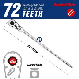 WORKPRO 1/2 inch Drive Extra Long Flex Head Ratchet 72-Tooth CR-V Steel Ratchet