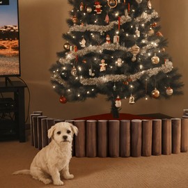 Christmas Tree Edging, Round Log Wooden Border for Christmas Tree Protection, Rustic Cylinder Wood Edging to Keep Pets & Kids Away from Tree Base, Christmas Tree Fence (11.8" H x 35" L, 1Pack)