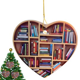 tacery Christmas Reading Pendant - Heart Ornament For Book Lovers - Vintage Bookshelf Pendant, Just A Girl Who Loves Books, Christmas Tree Pendant, For Librarians
