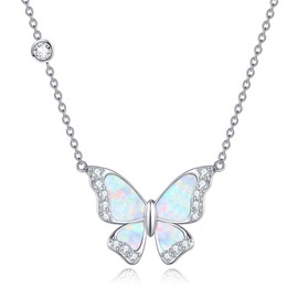 DAYLINLOVE Butterfly Necklace 925 Sterling Silver White Opal Blue Butterfly Pendant Necklace Butterfly Jewelry Gifts for Women Girls Girlfriend Daughter Mom Wife Butterfly Lovers