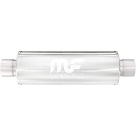 MagnaFlow 6in Round Center/Center Performance Muffler Exhaust 12646 - Straight-Through, 2.5in Inlet/Outlet Diameter, 18in Body Length, 24in Overall Length, Satin Finish - Classic Deep Exhaust Sound