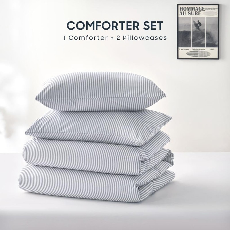 Wake In Cloud - Striped Comforter Set, Ticking Stripe Vertical