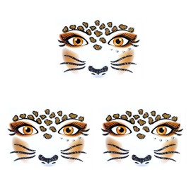Miaija 3Pcs Leopard Face Art and Tattoo Stickers Make-Up Leopard Tattoos Fake Leopard Face Stickers Fashion Women's Accessories for Kids Adults Festival Cosplay