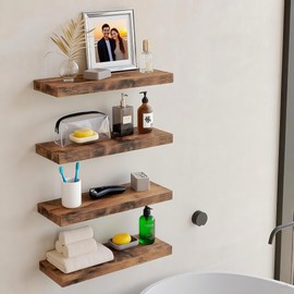 Vervida® Rustic Brown Floating Shelves for Wall Heavy-Duty Wall Storage for Bedroom/Living Room | Stylish Modern Design, Easy Install, Hidden Bracket Shelves (3 Pack)