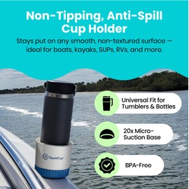 SquidCup Non-Tipping, Anti-Spill Cup Holder for Boats, Kayaks, SUPs, RVs, Fishing & Camping | Universal 12–30 oz Fit | BPA-Free, Optional SquidDisk Mount Included for Textured Surfaces (Gray/Navy)