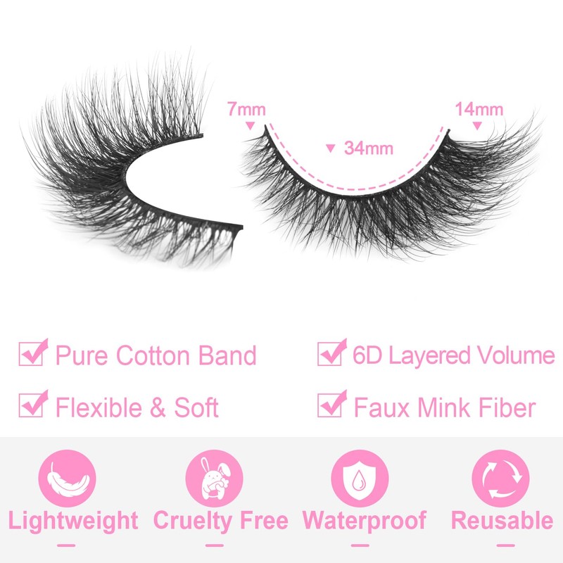 False Lashes Natural Look Fluffy Faux Mink Eyelashes Wispy Fox