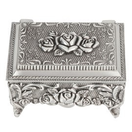 Vintage Jewelry Box Elegant Carved Zinc Alloy Colorfast Soft Velvet Lining Trinket Storage Box for Family Office Decor