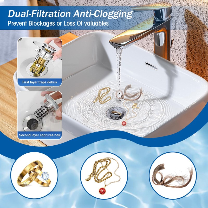Universal Bathroom Sink Stopper, Pop Up Sink Drain Strainer Plug