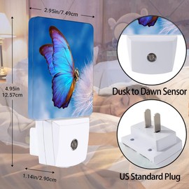 Jopowide Blue Butterfly Night Light, Dandelion Night Lights Plug into Wall Decor for Bedroom, Bathroom, Hallway, Kitchen, Dusk to Dawn Sensor Nightlights for Girls Women Room Gifts