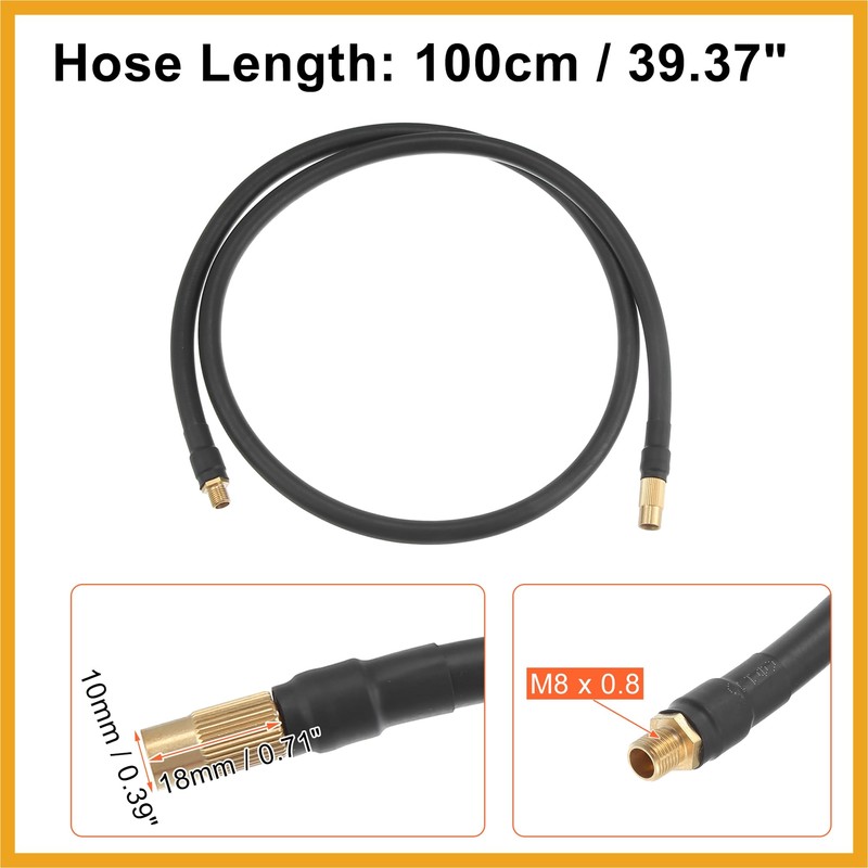 Partuto 100cm Car Tire Inflator Extension Hose Adapter Black Copper