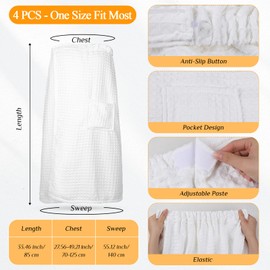 Tigeen 4 Pcs Towel Wrap for Women Waffle Spa Robe with Adjustable Closure Elastic Top Lightweight Wraps for Shower Bath (White)