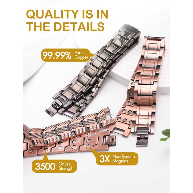Feraco 3X Strength Copper Bracelets for Men Magnetic Bracelet with