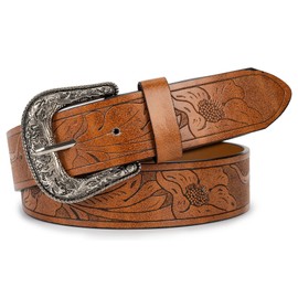 UTOWO Adjustable Vintage Western-Belts for Women Men - Engraved Buckle Cowgirl-Cowboy-Belt for Jeans fit 28-38" waist