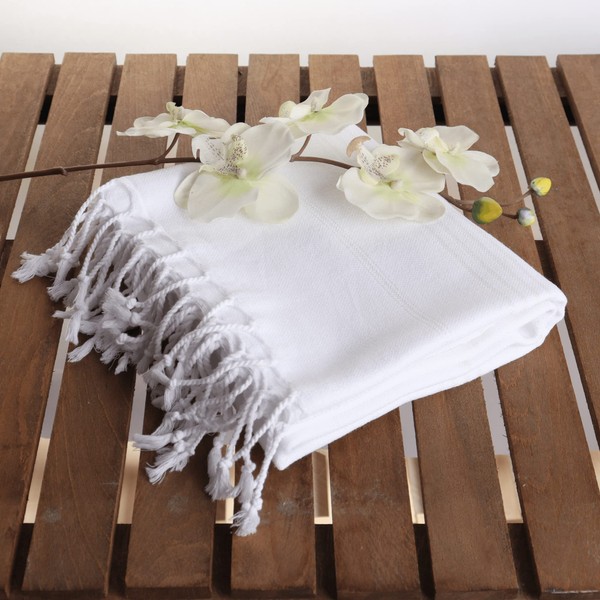 Püskül Textile - Turkish Beach Towel - 100% Cotton Beach Towel - Oversized, Thin, Quick Dry, Extra Large, Lightweight Turkish Towel - 1 Piece (White)