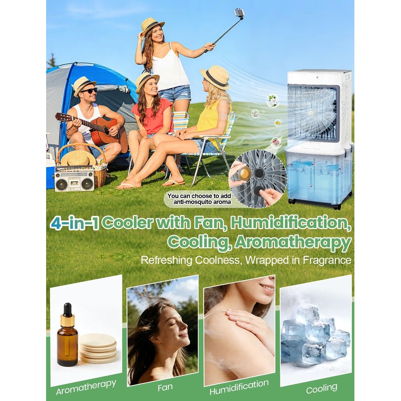 Evaporative Air Cooler, Portable Air Conditioners With 10 Gallon Water
