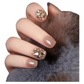 Press on nails 24 Uñas Cortas Postizas Pequeñas Brillos Cristal Fiesta