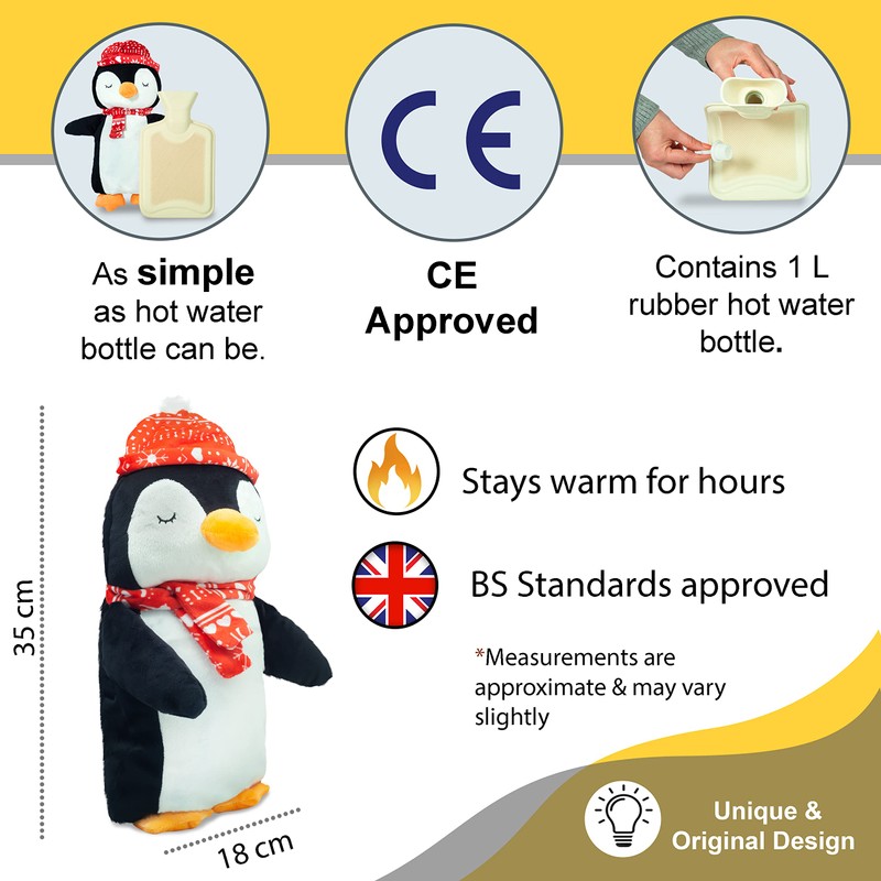 Things2KeepUWarm Cute Plush and Cuddly Animal Hot Water Bottles (Penguin