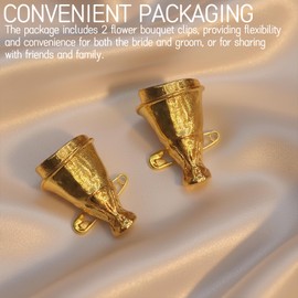 2 Packs Wearable Flower Bouquet Clip - Fashion Brooches for DIY Bouquets, Wedding Corsages | Reusable Metal Lapel Pins for Women Men | for Weddings, Parties, and Formal Events (Gold)