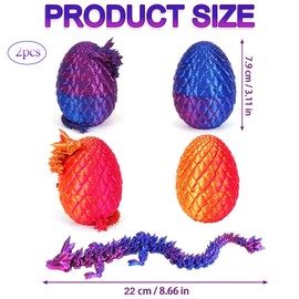 Pack of 2 Dragon Egg, 3D Dragon in Egg, Movable 3D Printed Dragon, 3D Printed Dragon in Egg Inside, Home Office, Desk Decoration, Adults, Children, Gifts, Toys