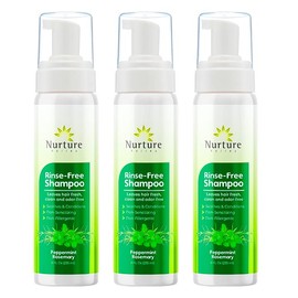 Nurture Valley - Rinse Free Shampoo (3 Bottles) | Waterless Dry Foam for Scalp & Hair - Cleanses & Refreshes - Non Allergenic Non Sensitizing - Ideal for Elderly, Camping (Peppermint Rosemary)