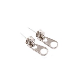 Hip Hop stainless steel zipper earrings -Silver