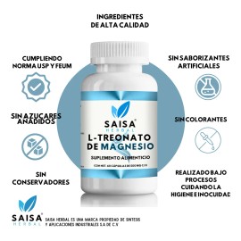 L-treonato De Magnesio  Treonato de Magnesio Suplemento Alimenticio  100 Puro Saisa Herbal  60 Cpsulas Saisa Alta Absorcin  Reduccion de estrs,...    