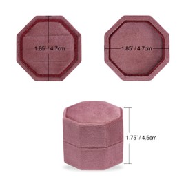 BLUTETE Velvet 3 Slots Jewelry Ring Box Engagement Wedding Box Keepsake Box Bridal Photo Ring Triple Slots Octagon (Dusty Rose)