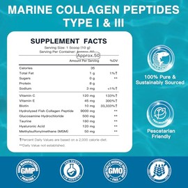 DRFOSTER Péptidos de colágeno marino en polvo con MSM + GC, colágeno multitipo I y III con ácido hialurónico, vitaminas C y E para piel, cabello y uña