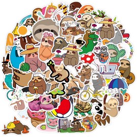 GEEHUA 100Pcs Sloth Stickers, Lovely Animal Sloth Decals Waterproof Vinyl Colorful Sticker Slothes Aesthetic Decals Sloth Lovers Gifts for DIY Water Bottles Scrapbook Laptop Phone Art Decor