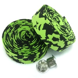 KINGOU Camouflage Absorbing Road Vibration Bicycle Fixed Gear Bar/Handlebar Tape Bandage - Green & Black