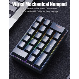 TISHLED Wired Mechanical Numpad Rainbow LED Backlit 20-Key Number Pad Brown Switches Shine Through Keycaps Detachable Cable Numeric Keyboard for PC/Laptop/Win/Mac, White
