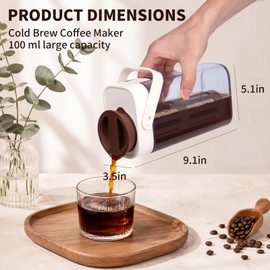 HOUSEASSIST Cold Brew Coffee Maker with 350-Mesh Fine Filter, 34oz Cold Brew Pitcher with Handle, 180° Twist Spout Leakproof Iced Coffee Brewer for Iced Tea, Lemonade, Fruit Infused Water