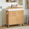 WOWLIVE Double Laundry Hamper with Lid, Handwoven Rolling Laundry Basket