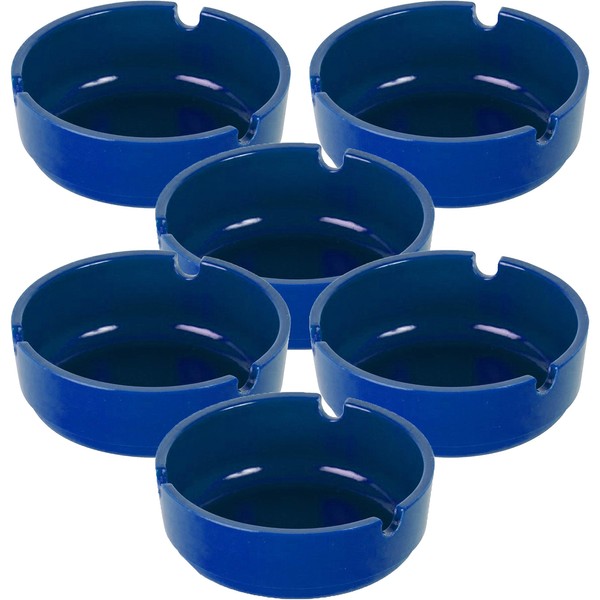 Black Duck Brand Set of 3" Round Plastic BPA Free Ashtrays; Multiple Colors Available! (6 Pack, Blue)
