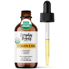 Everyday Beauty Helping You Feel Beautiful Inside And Out USDA Organic Vitamin E Oil Blend for Face, Skin & Hair - 100% Natural 42,500 IU. Non-GMO, D-alpha tocopherol. For Scars, Wrinkles & Dry Skin.