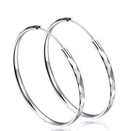 Fu You Fu You 925 Silver Round Circle Sleeper Hoop Earrings Silver Diamond Large Hoop Earrings 50 mm Earrings for Women