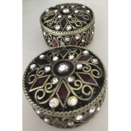 Unbranded Jeweled, Enameled Regal Trinket Ring Box  Rhinestone Crystals. Round Gift!
