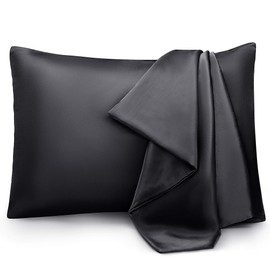Enetix Silk Satin Pillowcase for Hair and Skin, 2-Pack with Gift Package, Acne Free Hidden Zipper Pillow Cover (Standard (50 x 75cm), Black)