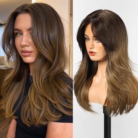 HAIRCUBE Long Synthetic Wig for Women Heat Resistant Natural Looking Hair with Bangs, Perfect for Daily Use, Party & Cosplay (Ombre Brown)