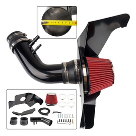 KAX 3.5 inch Cold Air Intake System Kit & Heat Shield Replacement for Ford Mustang 2015-2017 3.7L V6, High Performance, RED