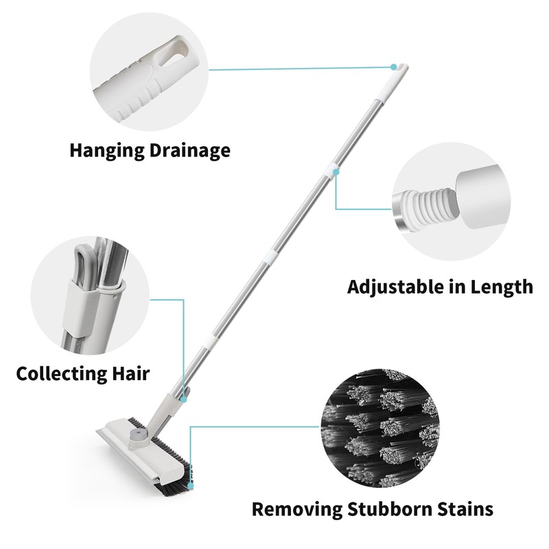 Floor Scrub Brush with Long Handle, 3 in 1 Scrape